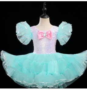 Children'toddlers yellow blue pink white sequins jazz dance dress tutu skirts princess puffy dress Performance costume kindergarten cute dance outfits